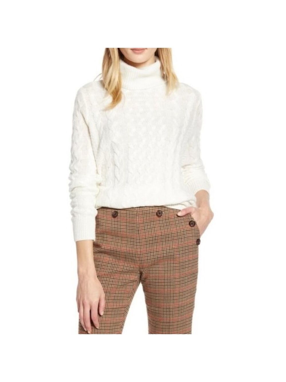 Halogen X Atlantic-Pacific Cable Knit Turtleneck Sweater
